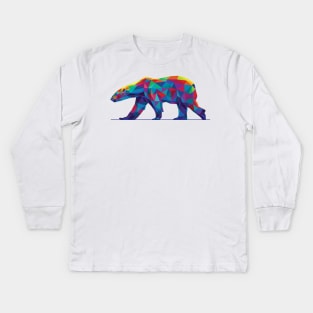 Rainbow Geometric Polar Bear Walking Kids Long Sleeve T-Shirt